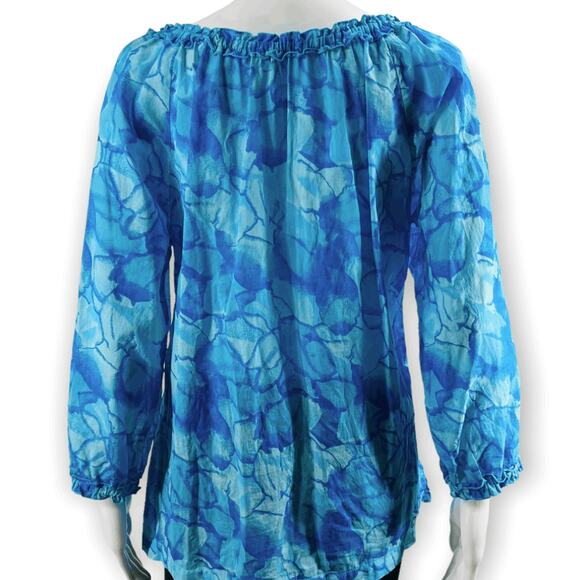 Fresh Produce Linen Blouse Coastal Turtle Print Blue Size M - Picture 5 of 9
